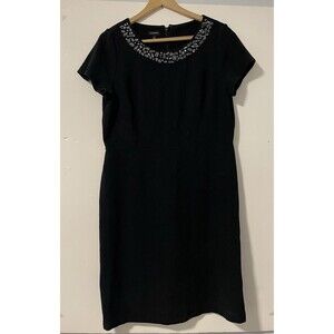 Talbots Women's Dress Jeweled Neck Black Sheath Knit  Size 14